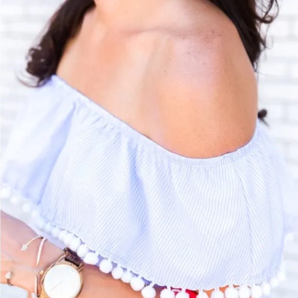 Forever 21 Blue and White Off-Shoulder Tunic - Picture 6 of 11